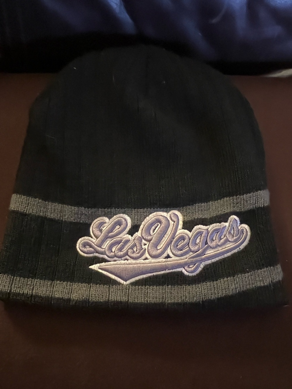 Las Vegas Black\Gray Knit Hat, Embossed Gray Lettering, good condition
